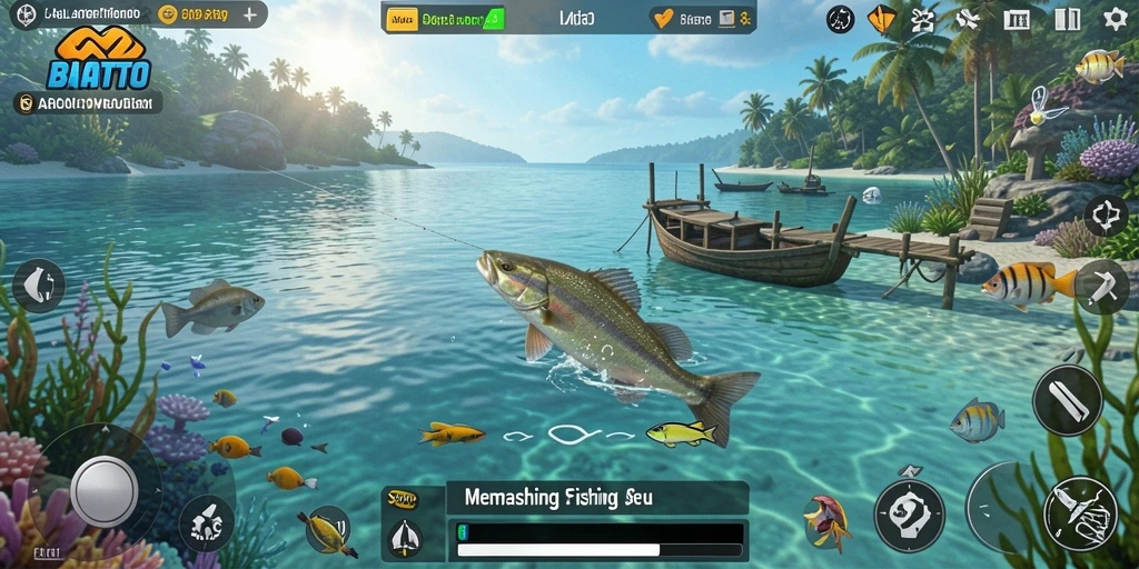 Screenshot BALAITOTO menunjukkan aksi memancing yang mengasyikkan di lokasi indah.