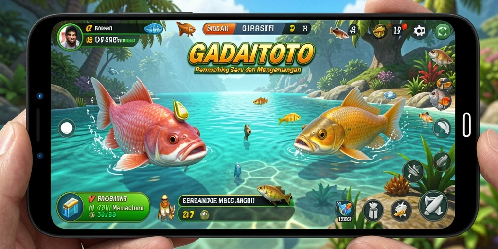Gameplay GADAITOTO menampilkan momen memancing yang seru.