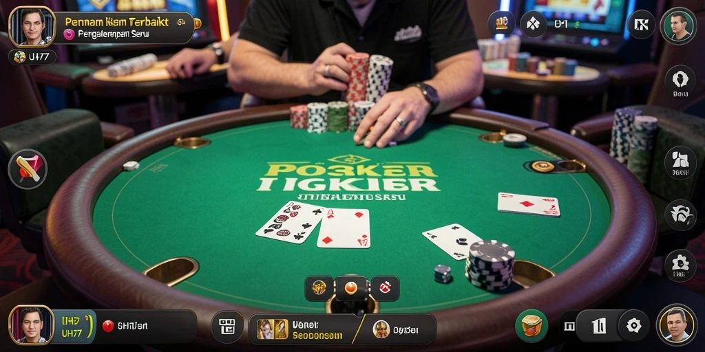 Screenshot UH77 menampilkan gameplay Poker yang mendebarkan dan multiplayer.